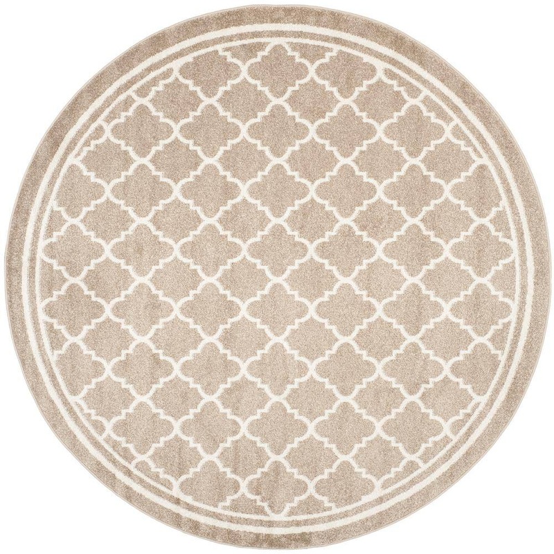 SAFAVIEH Amherst Wheat/Beige 5 ft. x 5 ft. Round Multi-Trellis Border Area Rug AMT422S-5R