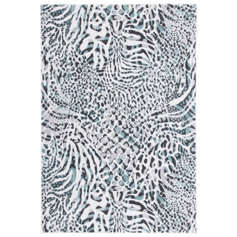 SAFAVIEH Amsterdam Ivory/Teal 5 ft. x 8 ft. Animal Print Area Rug AMS187K-5