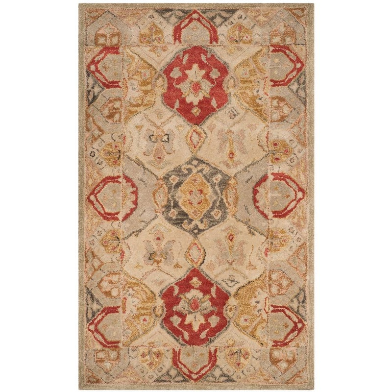 SAFAVIEH Antiquity Beige/Multi Doormat 3 ft. x 5 ft. Geometric Floral Border Area Rug AT830A-3