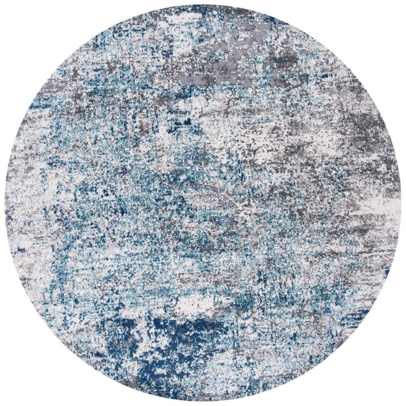 SAFAVIEH Aston Light Blue/Gray 8 ft. x 8 ft. Distressed Abstract Round Area Rug ASN705M-8R