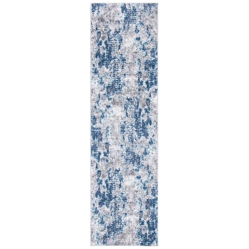 SAFAVIEH Aston Navy/Gray 2 ft. x 13 ft. Abstract Distressed Runner Rug ASN704N-213