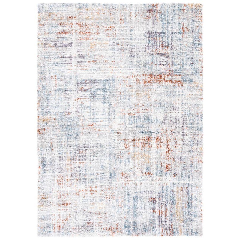 SAFAVIEH Berber Shag Blue Rust/Ivory Doormat 3 ft. x 5 ft. Abstract Area Rug BER569A-3