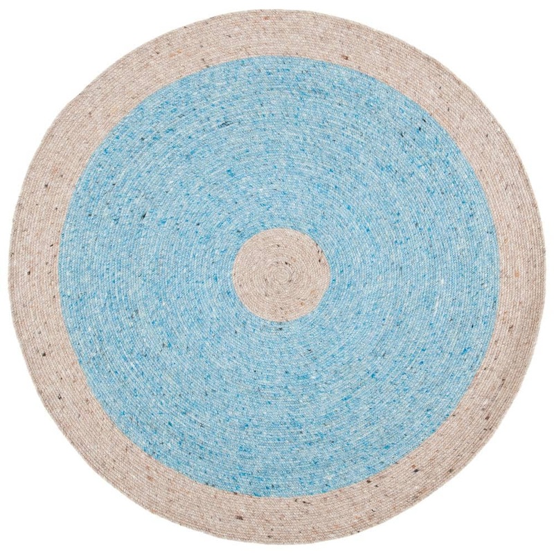 SAFAVIEH Braided Blue Beige 6 ft. x 6 ft. Abstract Striped Round Area Rug BRD908M-6R