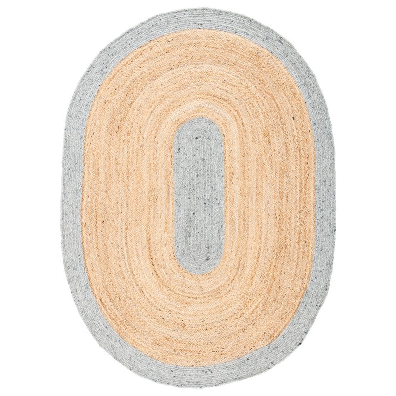 SAFAVIEH Braided Gray/Natural 6 ft. x 9 ft. Oval Solid Border Area Rug BRD910C-6OV