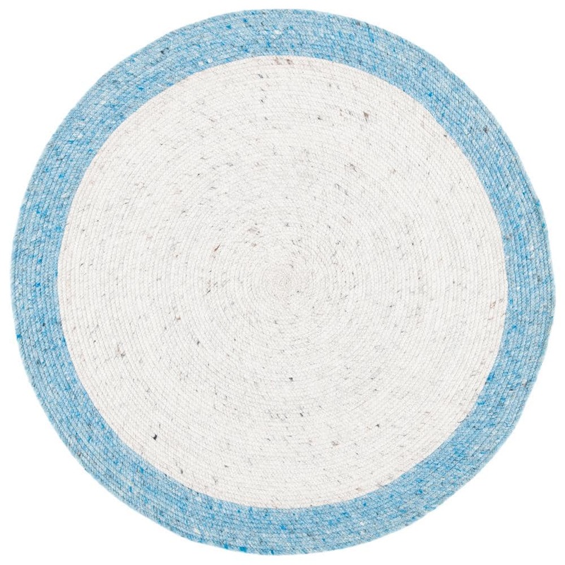 SAFAVIEH Braided Ivory/Blue 6 ft. x 6 ft. Border;Solid Color Round Area Rug BRD902A-6R