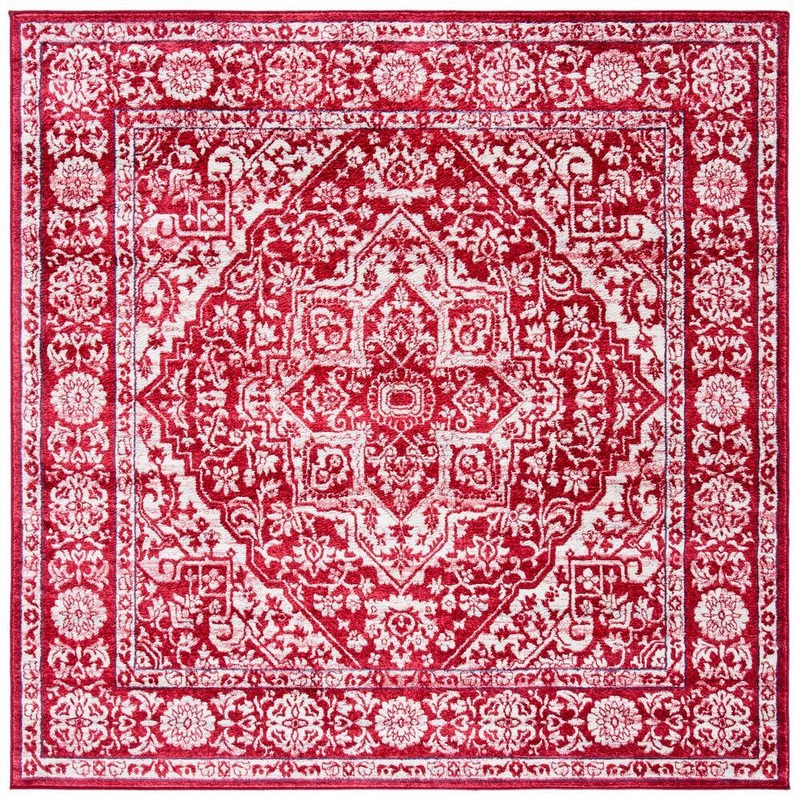 SAFAVIEH Brentwood Red/Ivory 7 ft. x 7 ft. Square Distressed Border Medallion Area Rug BNT832Q-7SQ