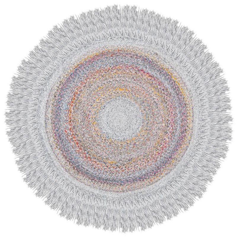 SAFAVIEH Cape Cod Yellow/Pink Doormat 3 ft. x 3 ft. Fringe Border Geometric Round Area Rug CAP227C-3R