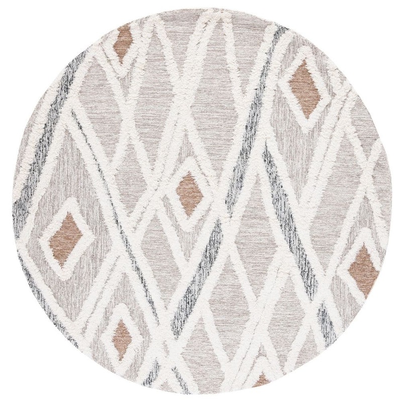 SAFAVIEH Casablanca Gray/Ivory 6 ft. x 6 ft. Abstract High-Low Round Area Rug CSB975F-6R