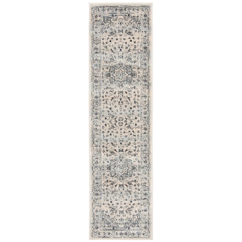 SAFAVIEH Charleston Ivory/Light Blue 2 ft. x 6 ft. Distressed Border Runner Rug CHL411M-26