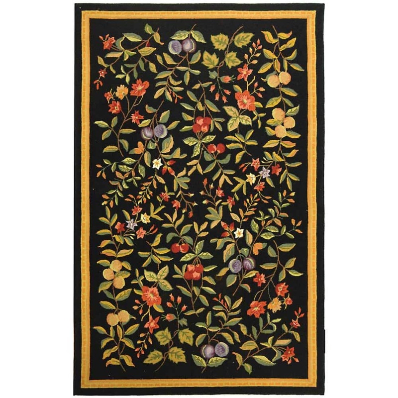 SAFAVIEH Chelsea Black 4 ft. x 6 ft. Solid Border Floral Area Rug HK210B-4