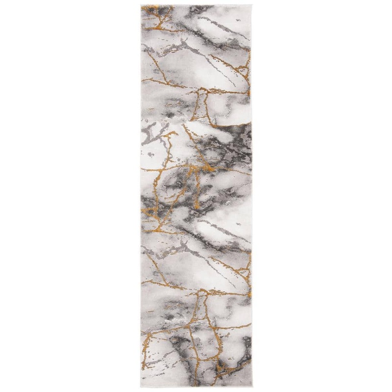 SAFAVIEH Craft Gray/Gold 2 ft. x 12 ft. Distressed Abstract Runner Rug CFT877F-212