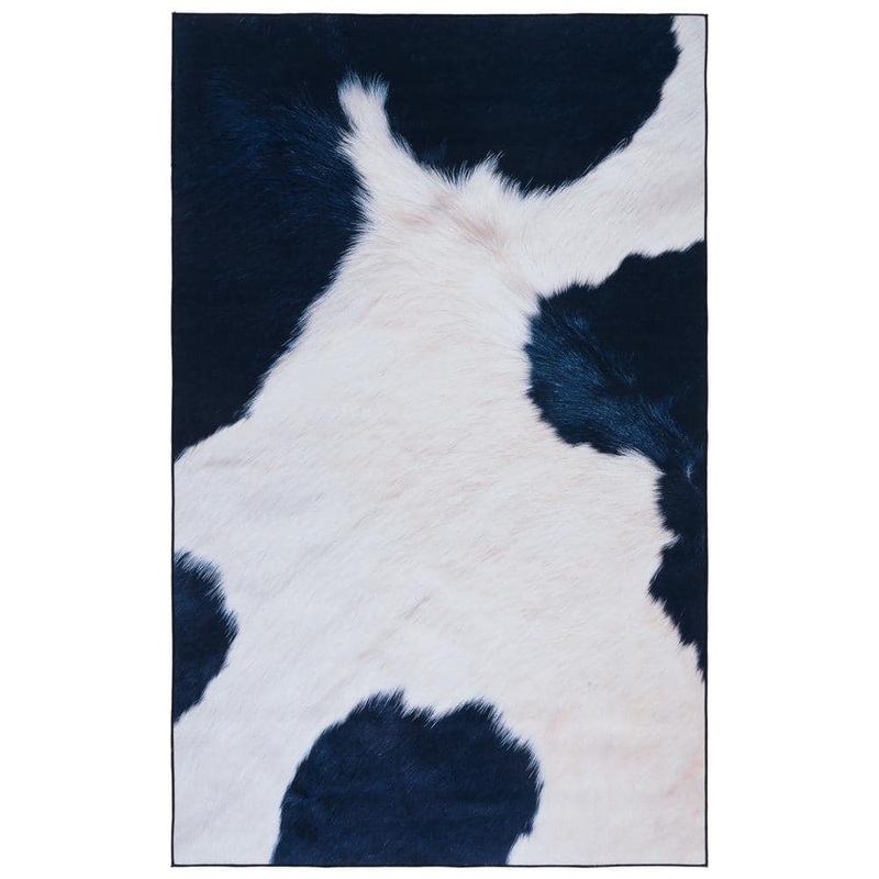 SAFAVIEH Faux Hide Ivory/Dark Blue 9 ft. x 12 ft. Machine Washable Animal Print Area Rug FAH548A-9