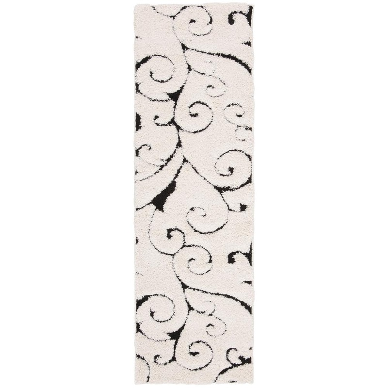 SAFAVIEH Florida Shag Ivory/Black 2 ft. x 7 ft. Floral Runner Rug SG455-1290-27