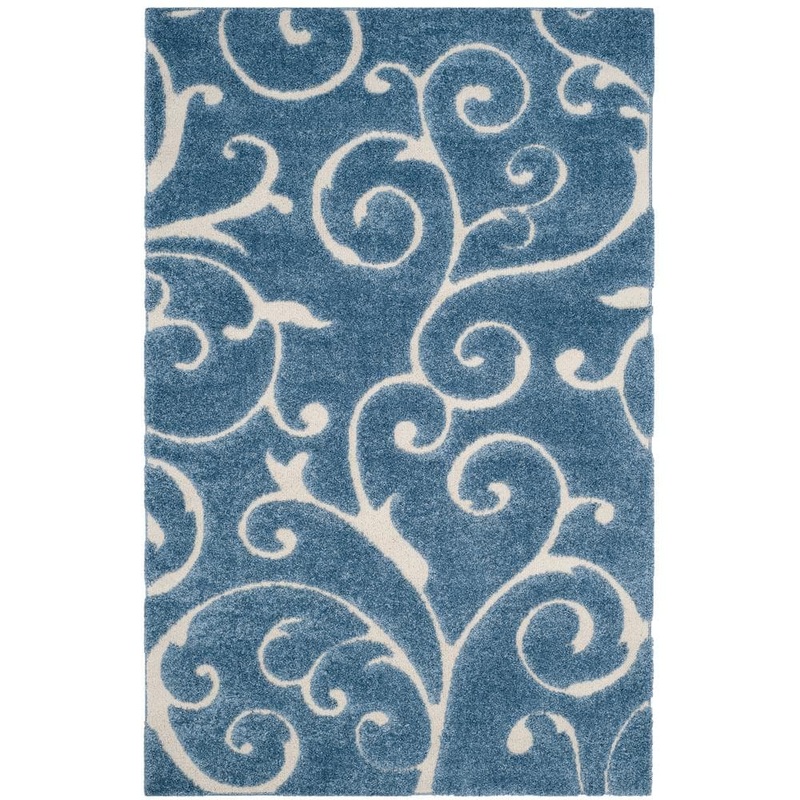SAFAVIEH Florida Shag Light Blue/Cream 6 ft. x 9 ft. Floral Area Rug SG455-6011-6