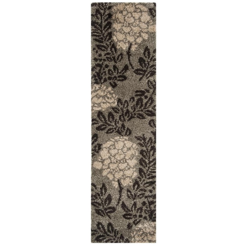 SAFAVIEH Florida Shag Smoke/Dark Brown 2 ft. x 8 ft. Floral Runner Rug SG456-7928-28