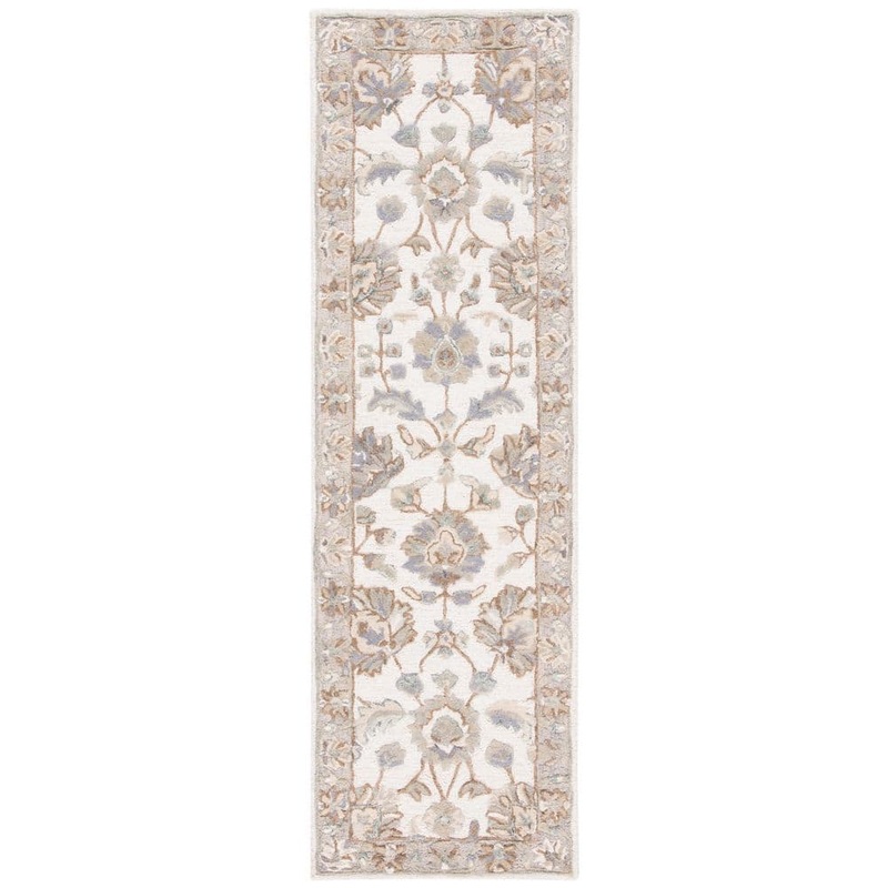 SAFAVIEH Glamour Ivory/Gray 2 ft. x 8 ft. Floral Border Runner Rug GLM628A-28