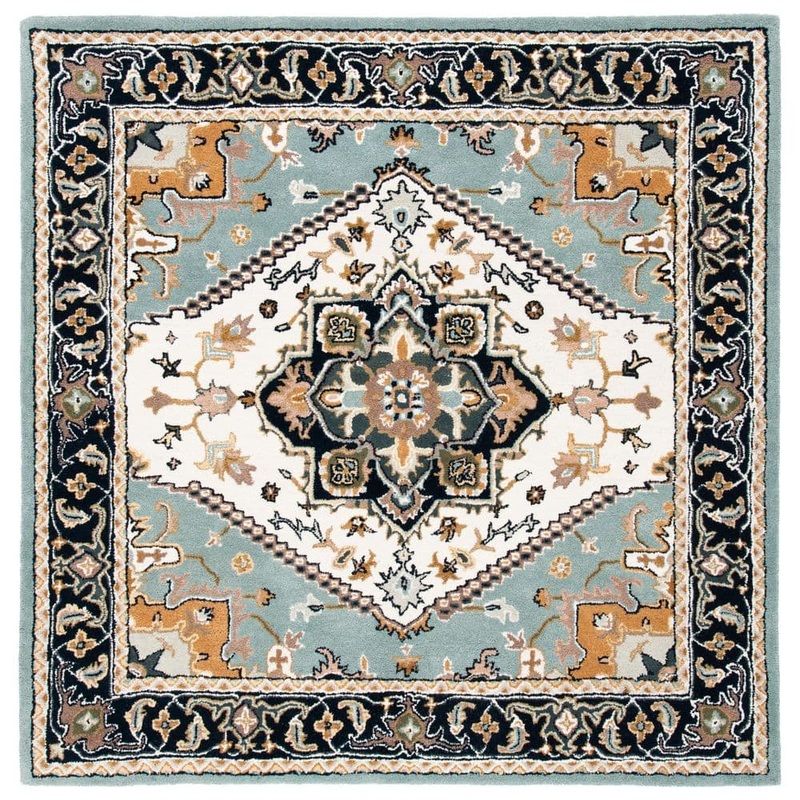 SAFAVIEH Heritage Gray/Green 4 ft. x 4 ft. Border Floral Medallion Square Area Rug HG625W-4SQ