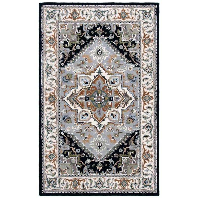 SAFAVIEH Heritage Gray/Navy 6 ft. x 9 ft. Border Floral Medallion Area Rug HG625H-6