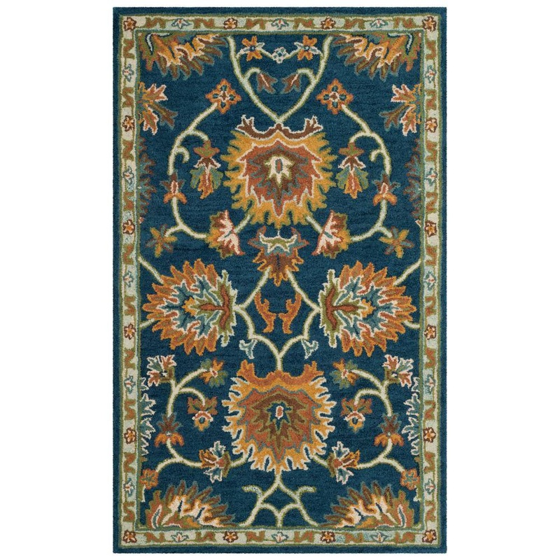 SAFAVIEH Heritage Navy Doormat 3 ft. x 5 ft. Floral Area Rug HG654A-3