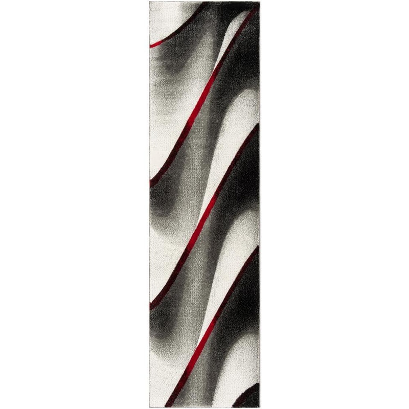 SAFAVIEH Hollywood Gray/Red 2 ft. x 12 ft. Abstract Runner Rug HLW712K-212
