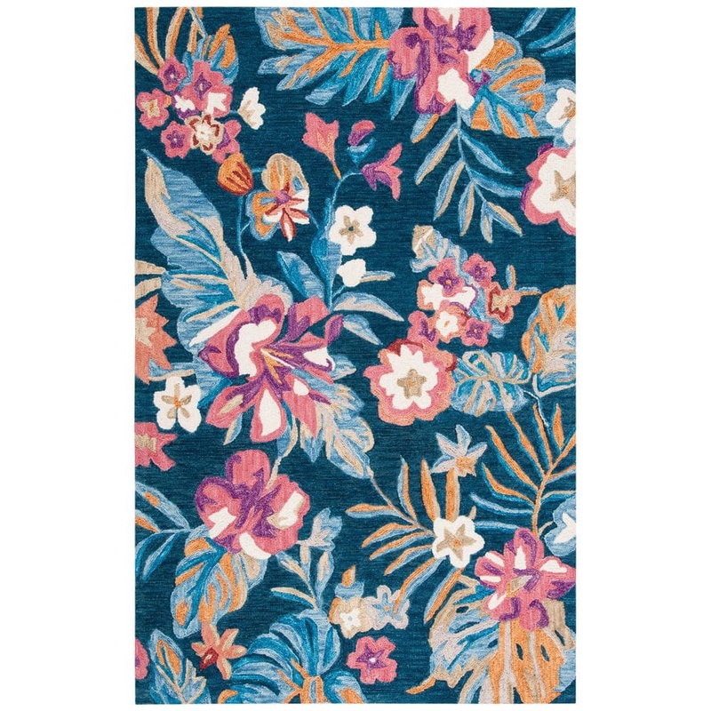 SAFAVIEH Jardin Blue/Pink 4 ft. x 6 ft. Floral Solid Color Area Rug JAR152M-4