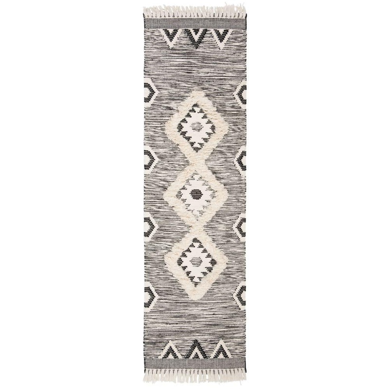 SAFAVIEH Kenya Black/Ivory 2 ft. x 8 ft. Geometric Ikat Runner Rug KNY906H-28