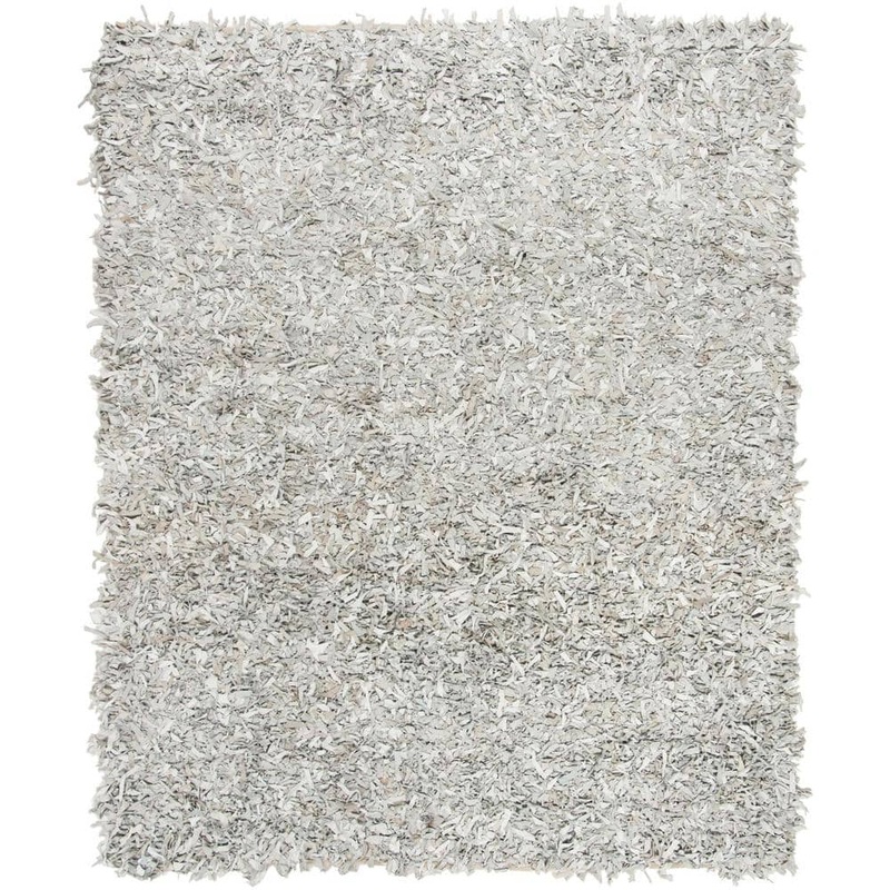 SAFAVIEH Leather Shag Gray/White 6 ft. x 9 ft. Solid Area Rug LSG601C-6