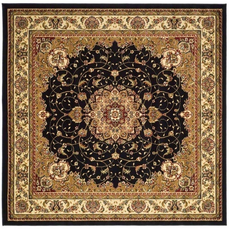 SAFAVIEH Lyndhurst Black/Ivory 6 ft. x 6 ft. Square Border Antique Floral Area Rug LNH329A-6SQ