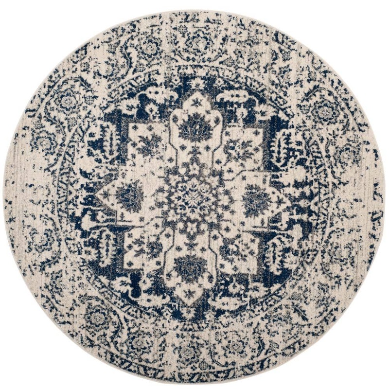 SAFAVIEH Madison Cream/Navy 11 ft. x 11 ft. Geometric Border Floral Medallion Round Area Rug MAD603D-11R