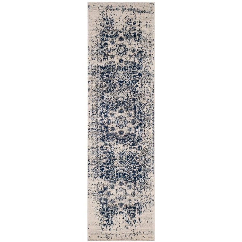 SAFAVIEH Madison Cream/Navy 2 ft. x 12 ft. Geometric Runner Rug MAD603D-212