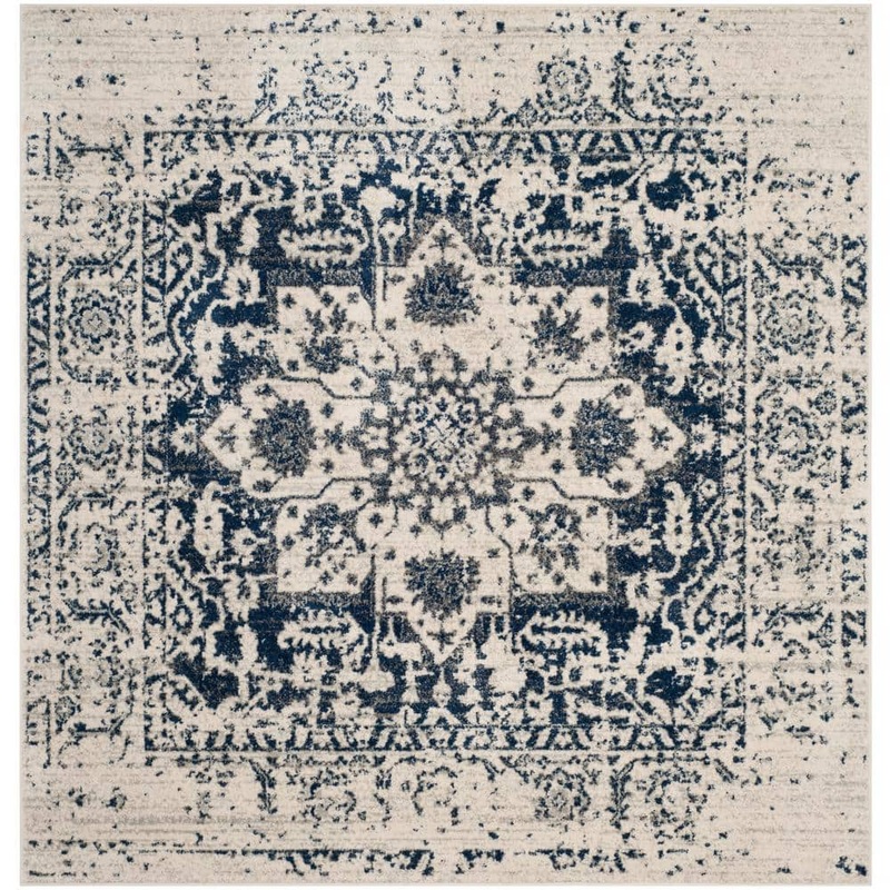 SAFAVIEH Madison Cream/Navy 8 ft. x 8 ft. Square Geometric Area Rug MAD603D-8SQ
