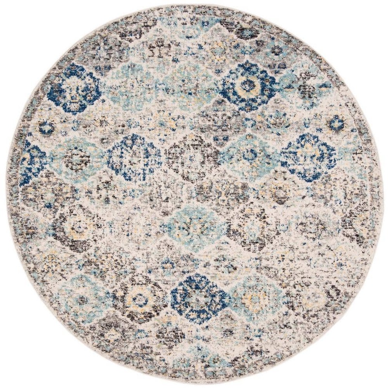 SAFAVIEH Madison Ivory/Aqua Doormat 3 ft. x 3 ft. Round Border Area Rug MAD611A-3R