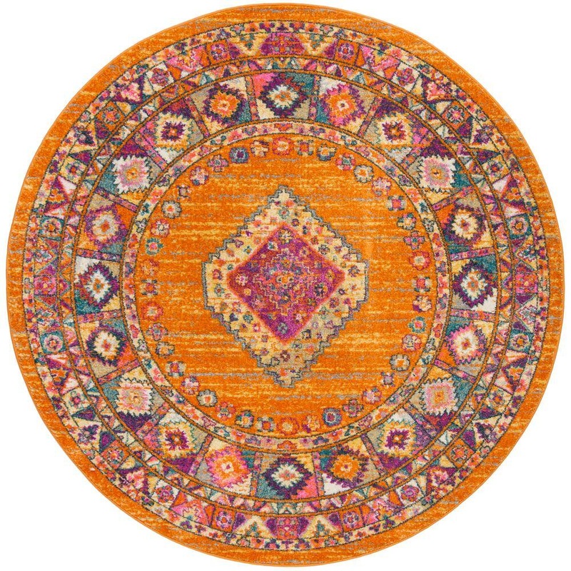 SAFAVIEH Madison Orange/Fuchsia 5 ft. x 5 ft. Round Border Area Rug MAD133D-5R