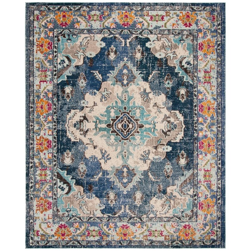 SAFAVIEH Monaco 5 ft. x 8 ft. Navy/Light Blue Border Area Rug MNC243N-5