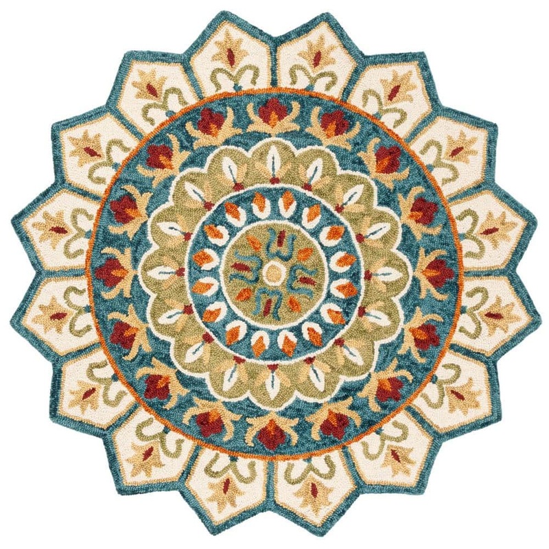 SAFAVIEH Novelty Ivory/Blue 5 ft. x 5 ft. Round Border Floral Area Rug NOV605M-5R