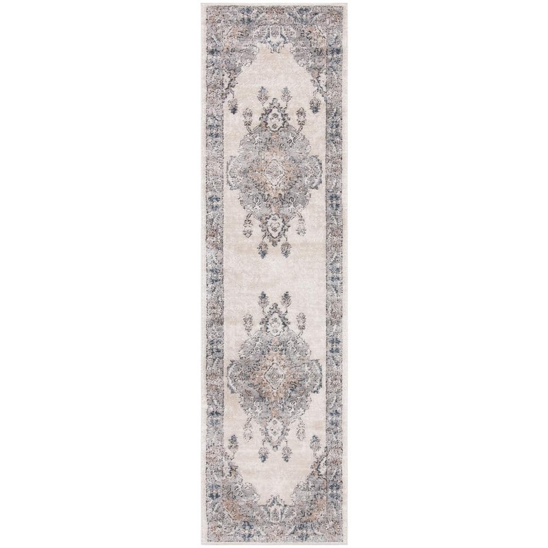SAFAVIEH Oregon Beige/Gray 2 ft. x 6 ft. Distressed Floral Medallion Runner Rug ORE898B-26