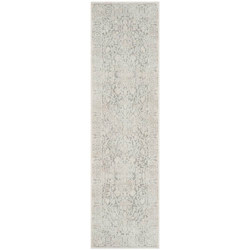 SAFAVIEH Reflection Light Gray/Cream 2 ft. x 12 ft. Distressed Floral Runner Rug RFT670C-212