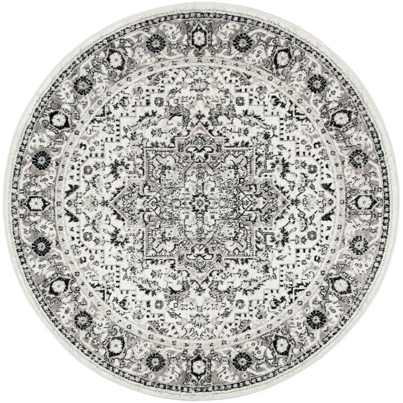 SAFAVIEH Skyler Gray/Ivory 7 ft. x 7 ft. Round Border Floral Area Rug SKY126K-6R