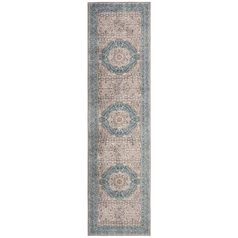 SAFAVIEH Sofia Light Gray/Blue 2 ft. x 10 ft. Border Runner Rug SOF365A-210