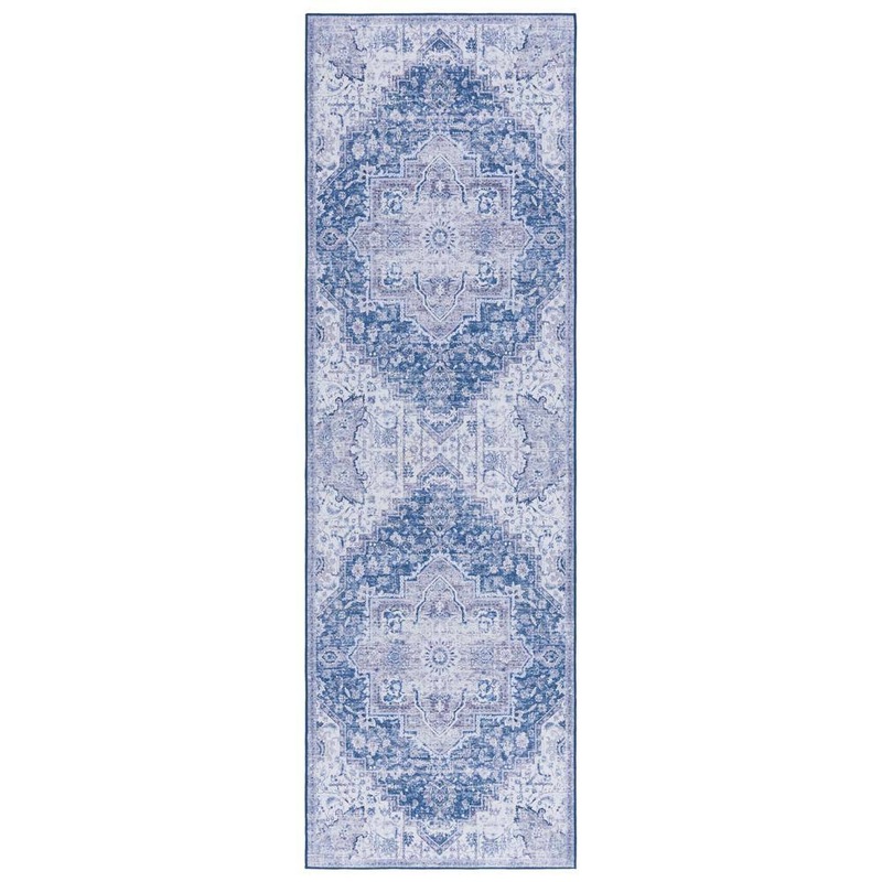 SAFAVIEH Tucson Navy/Gray 3 ft. x 8 ft. Machine Washable Medallion Floral Distressed Runner Rug TSN154N-28