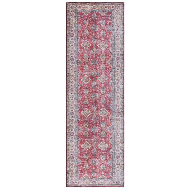 SAFAVIEH Tucson Rust/Beige 3 ft. x 8 ft. Machine Washable Border Floral Distressed Runner Rug TSN196P-28