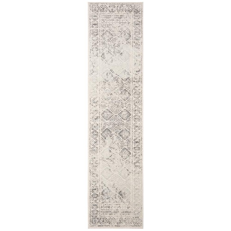 SAFAVIEH Tulum Ivory/Gray 2 ft. x 19 ft. Border Geometric Diamonds Runner Rug TUL264A-219