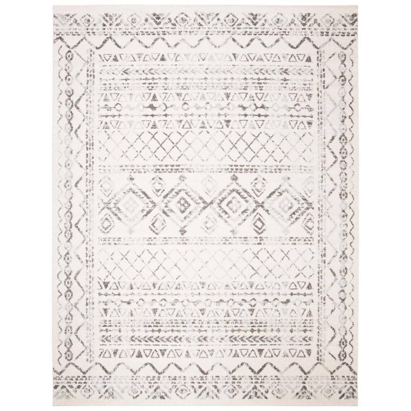 SAFAVIEH Tulum Ivory/Gray 9 ft. x 12 ft. Border Tribal Distressed Area Rug TUL268A-9