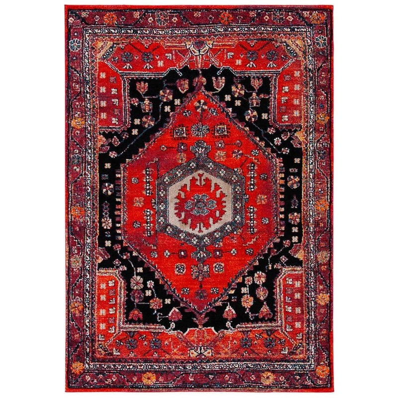 SAFAVIEH Vintage Hamadan Red/Black 8 ft. x 10 ft. Border Floral Area Rug VTH204Q-8