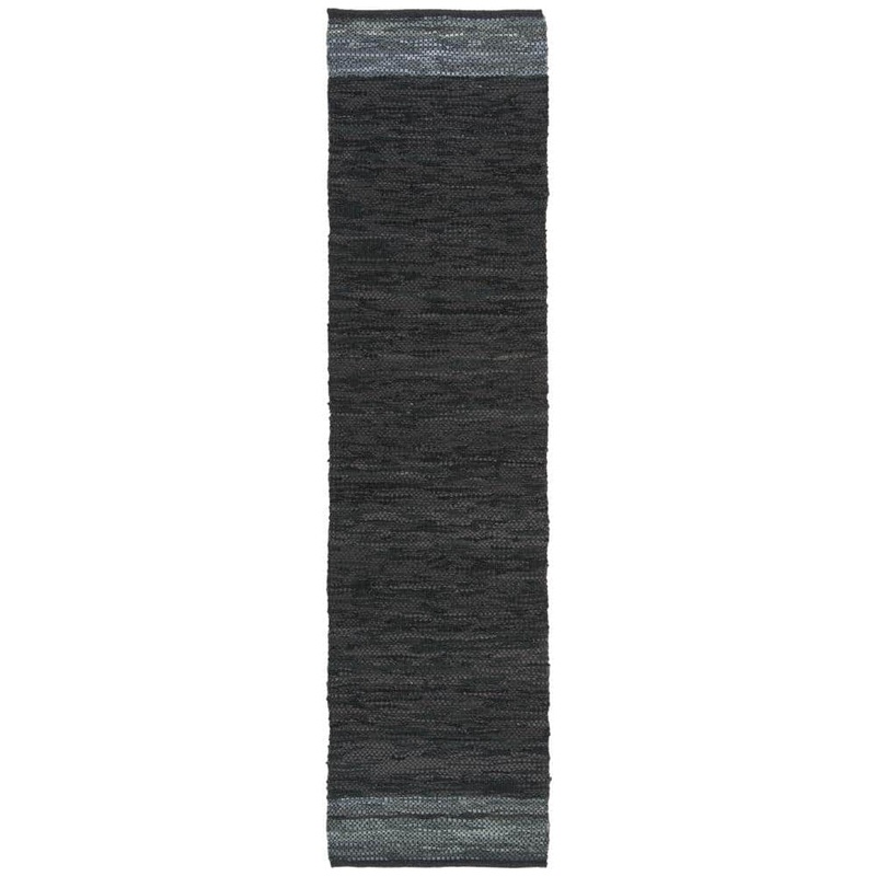 SAFAVIEH Vintage Leather Black/Gray 2 ft. x 6 ft. Solid Runner Rug VTL201Z-26