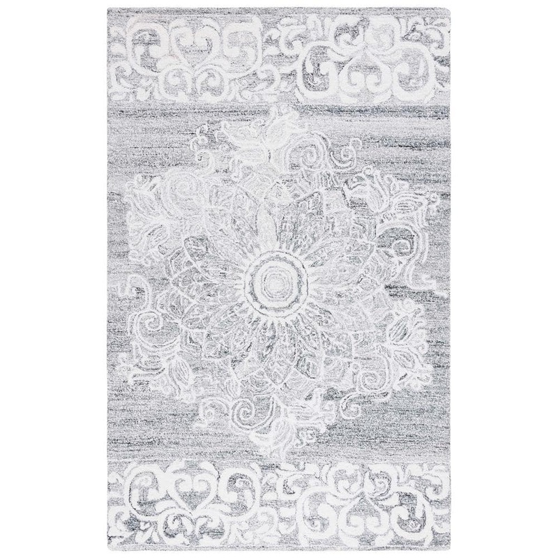 SAFAVIEH Abstract Ivory/Light Gray Doormat 3 ft. x 5 ft. Medallion Geometric Area Rug ABT354A-3