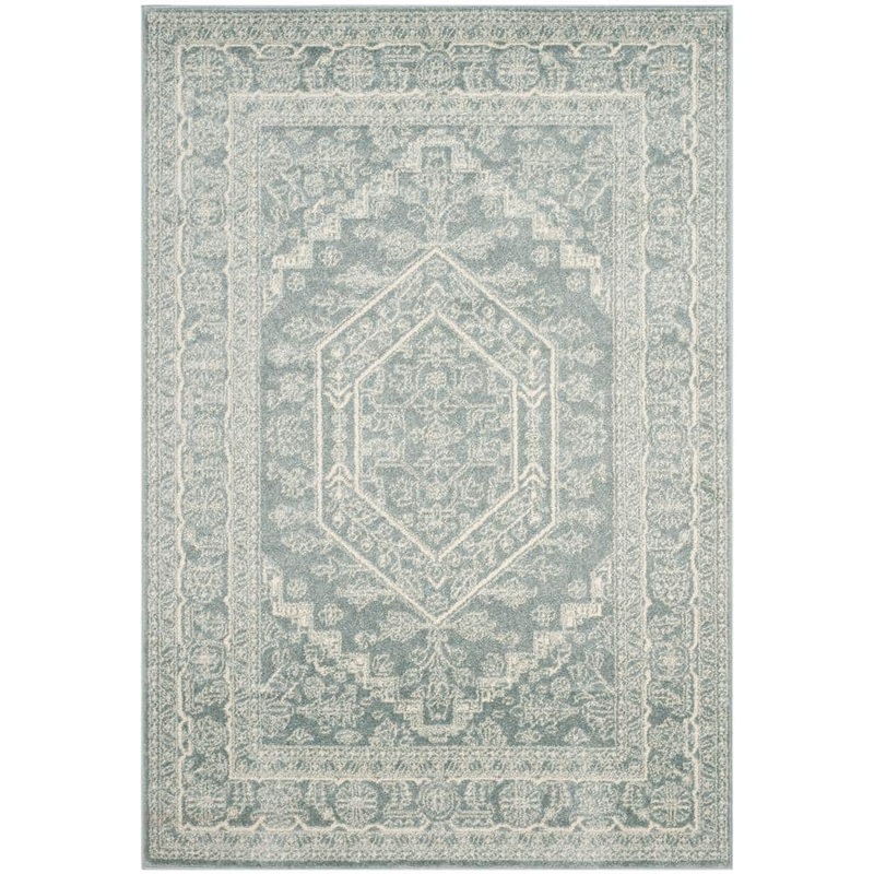 SAFAVIEH Adirondack Slate/Ivory 5 ft. x 8 ft. Border Medallion Area Rug ADR108T-5