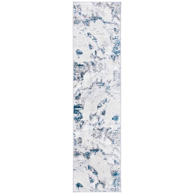 SAFAVIEH Amelia Gray/Blue 2 ft. x 6 ft. Abstract Distressed Runner Rug ALA232G-26