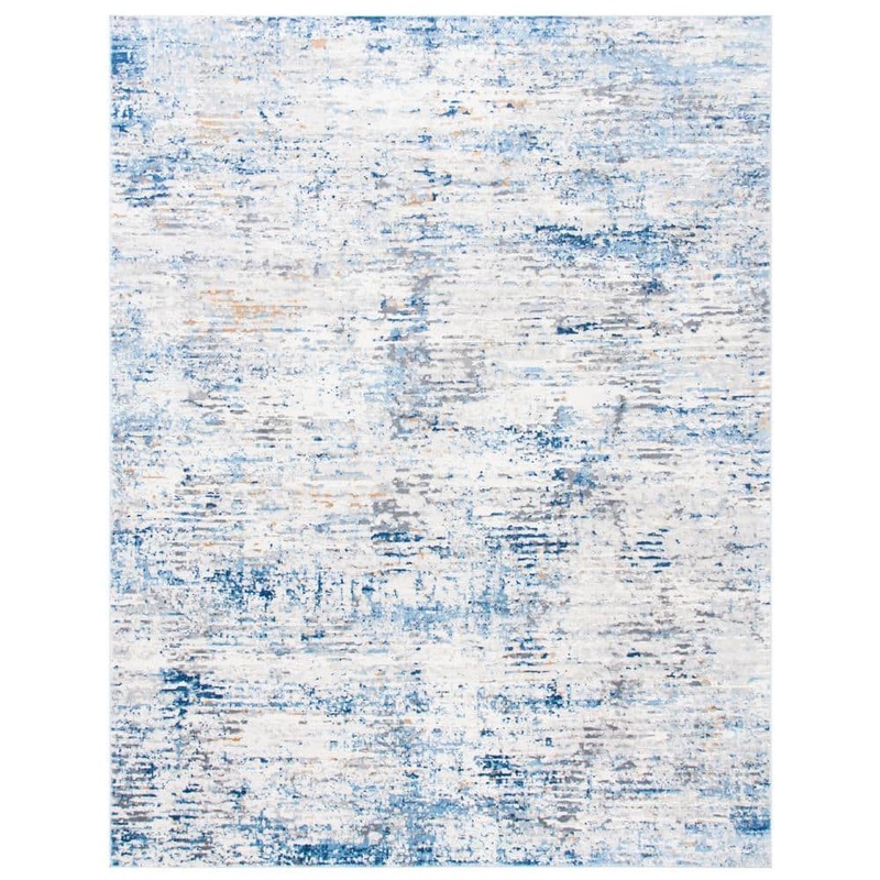 SAFAVIEH Amelia Ivory/Blue 9 ft. x 12 ft. Geometric Distressed Area Rug ALA487A-9