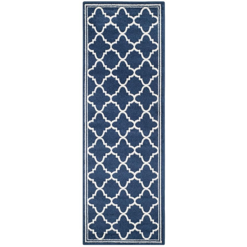 SAFAVIEH Amherst Navy/Beige 2 ft. x 9 ft. Border Multi-Trellis Runner Rug AMT422P-29